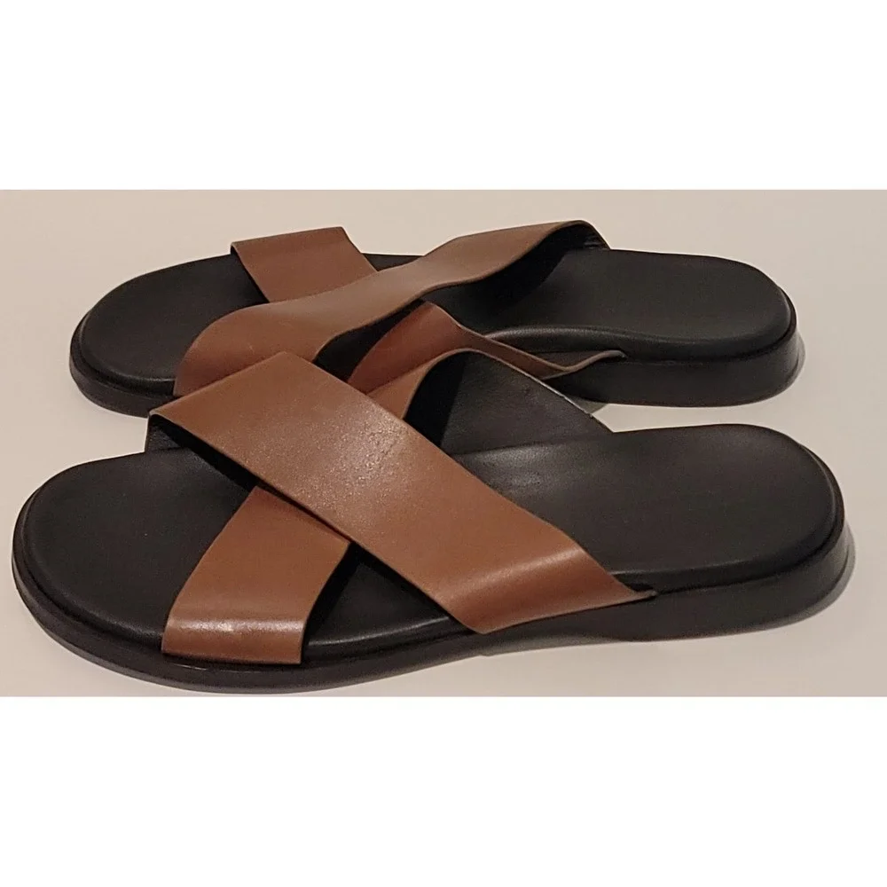 Cole Haan Men's Nantucket Brown Leather Cross Strap Sandals C30536 Sz 13M